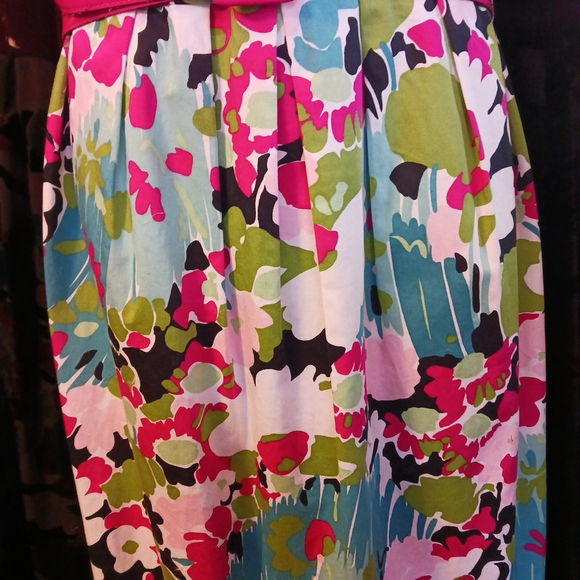 Julian Taylor New York Floral Belt Dress Pink Turquoise Green 14 - Picture 3 of 7